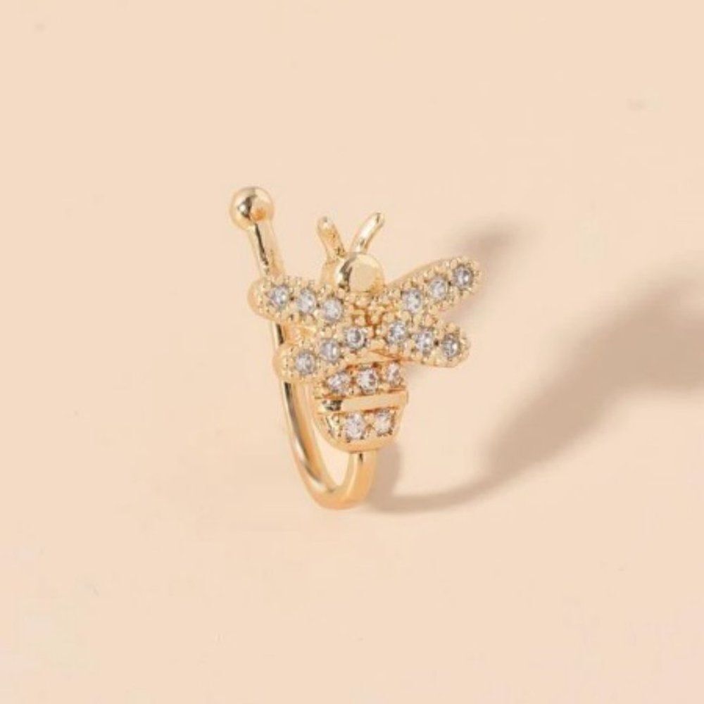 GOLD DIAMOND BUMBLEBEE NOSE RING - Picture 4 of 5